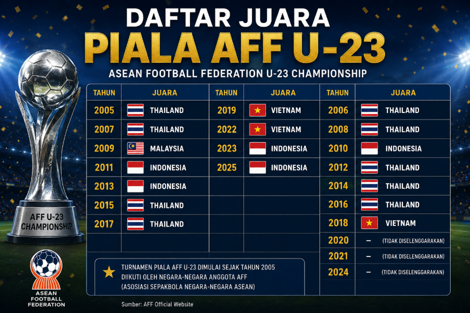 Daftar Juara Piala AFF U-23 dan Perjalanan Tim Asia Tenggara