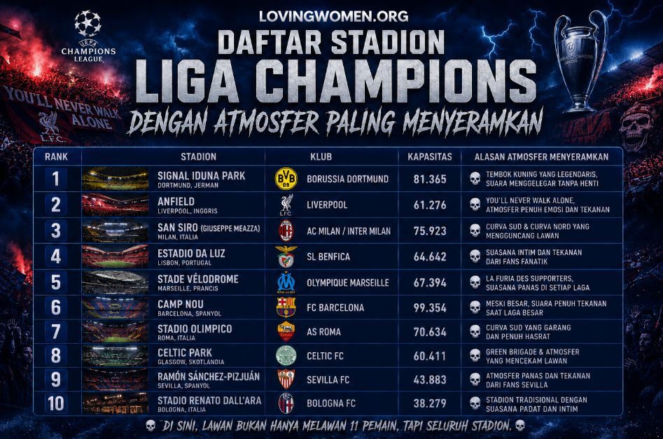 Daftar Stadion Liga Champions dengan Atmosfer Paling Menyeramkan