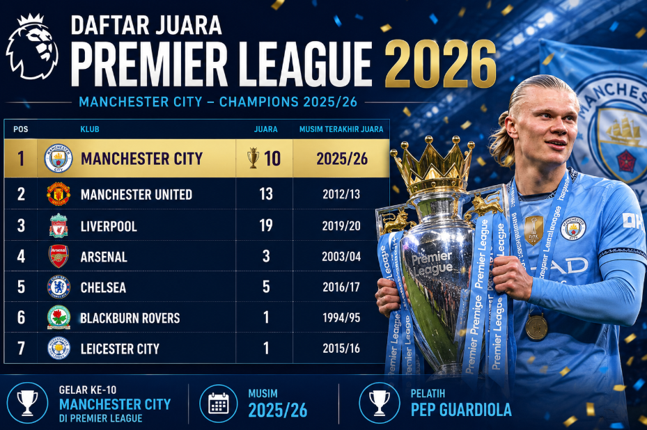 Daftar Juara Premier League Sepanjang Masa Dan Dominasi Klub Besar yang Sulit Dilupakan