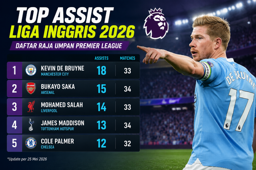 Top Assist Liga Inggris 2026: Daftar Raja Umpan Premier League