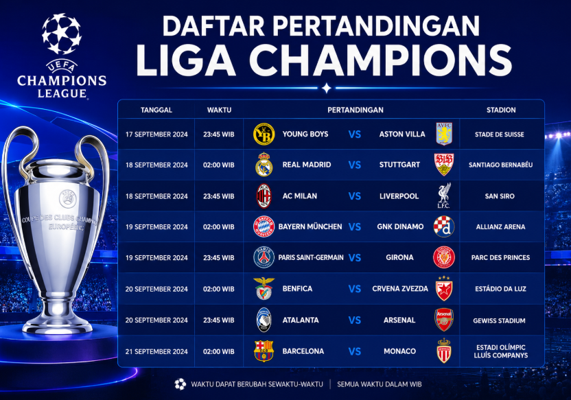 Daftar Pertandingan Liga Champions dengan Gol Terbanyak
