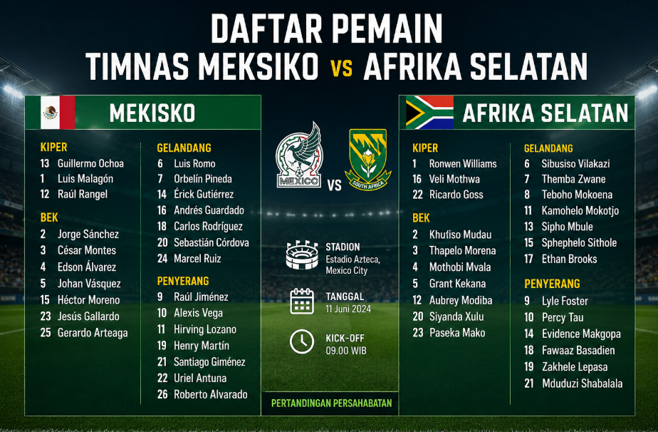 Daftar Timnas Meksiko vs Afrika Selatan