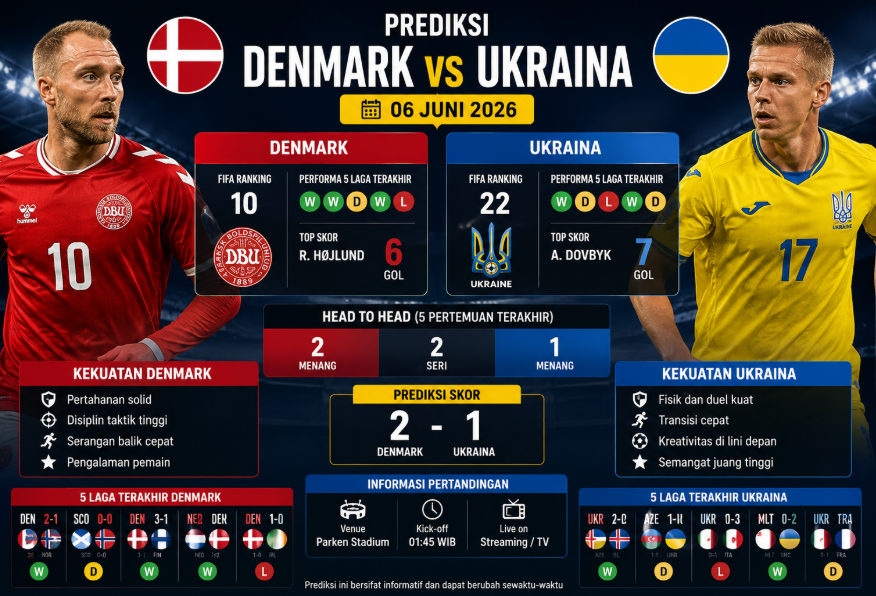 Prediksi Denmark vs Ukraina Hari Ini Siapa Lebih Unggul
